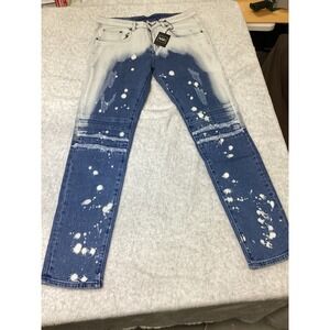 Young & Reckless Mens 33 Bleached Dip Dye Paint Splatter Moto Distressed Jeans